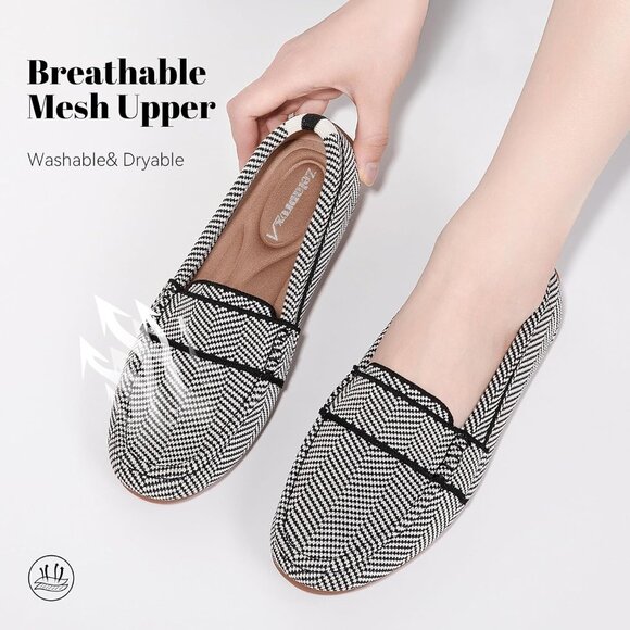 Zelaprox Women Black Striped Mesh Slip on Comfortable Loafer Shoes Flat Shoes - Picture 2 of 5